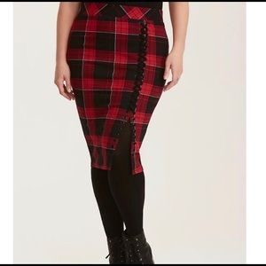 Torrid Plaid Ponte Lace Up Pencil Skirt